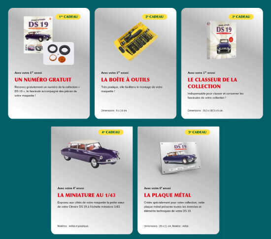 Les cadeaux avec la collection maquette Citroen DS19 Hachette